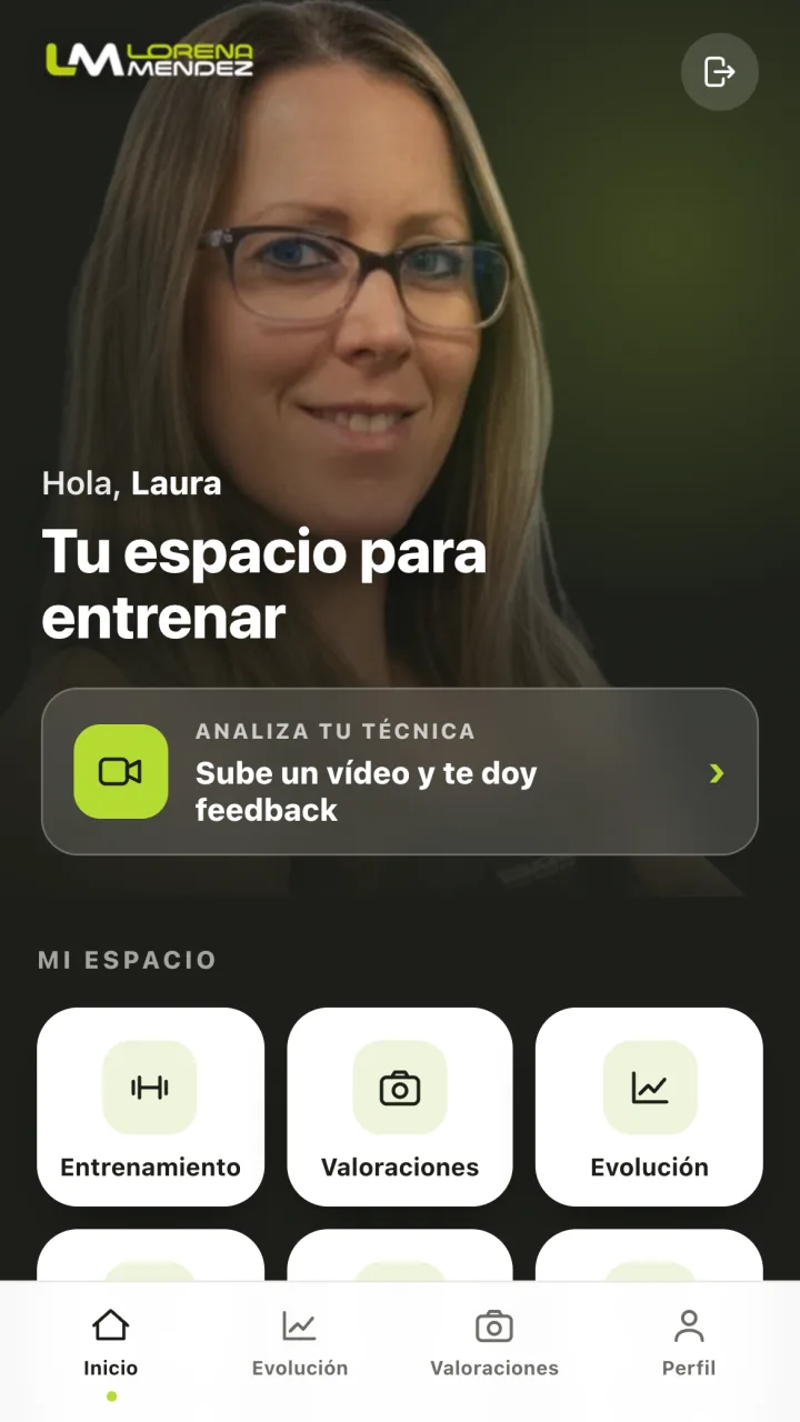 Lorena Méndez Training app home screen